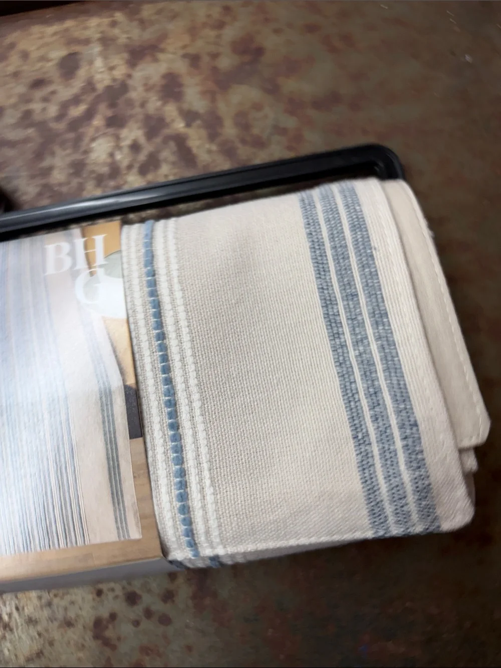 Better Homes & Gardens “Blue Silver” Cotton Table Runner - Evelyn Stripe. 14x90